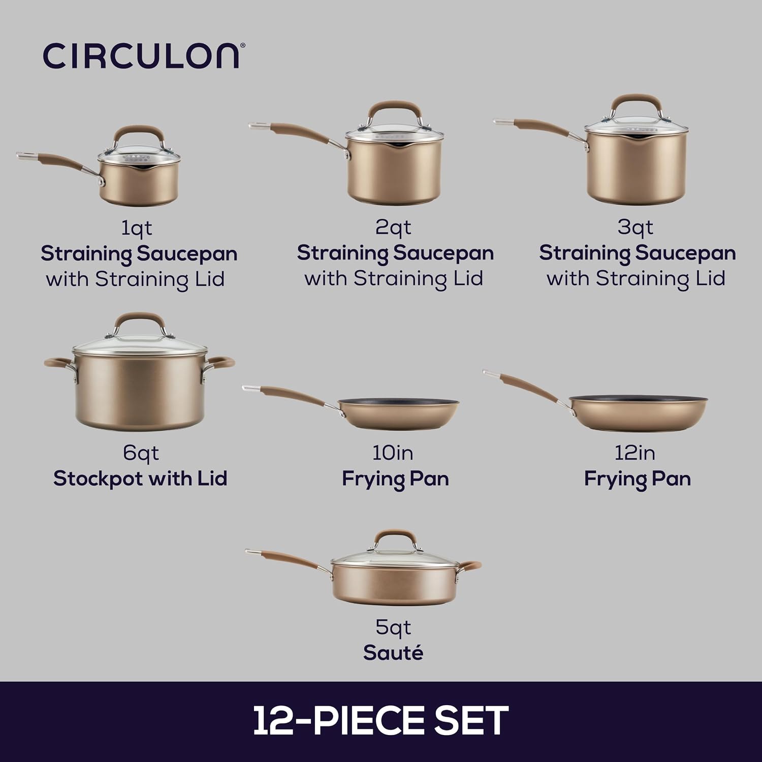 12 Piece Hard Anodised Cookware Set