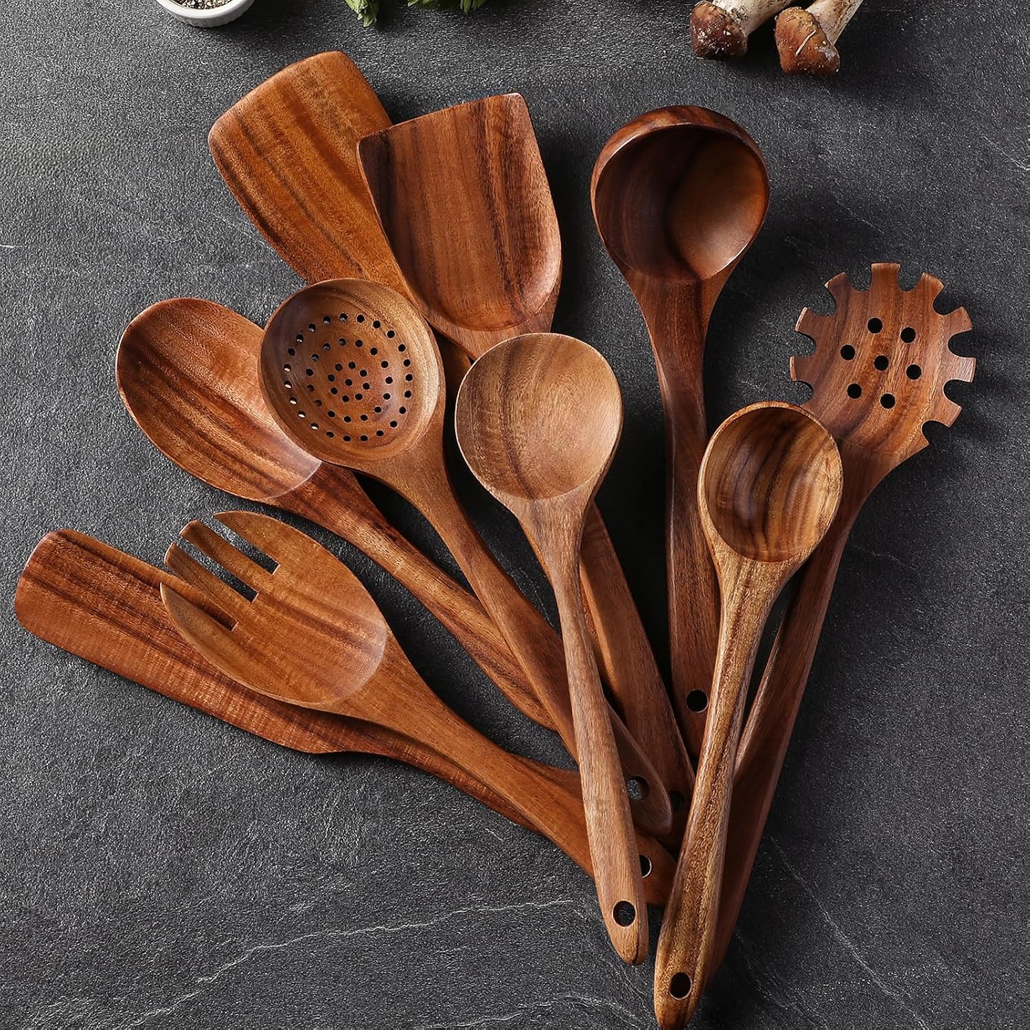 12 Piece Teak Cooking Utensil Collection