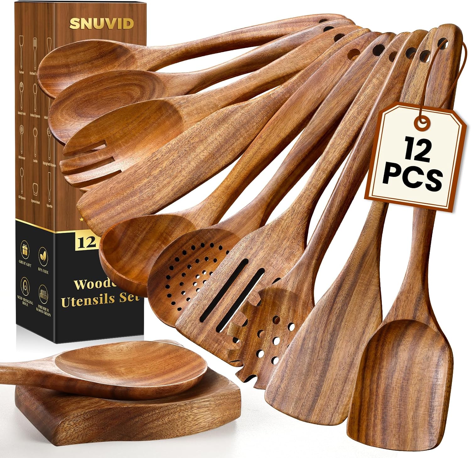 12 Piece Teak Cooking Utensil Collection