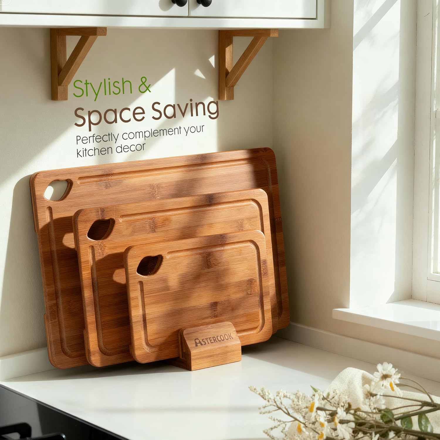 Bamboo Cutting Board Set with Stand