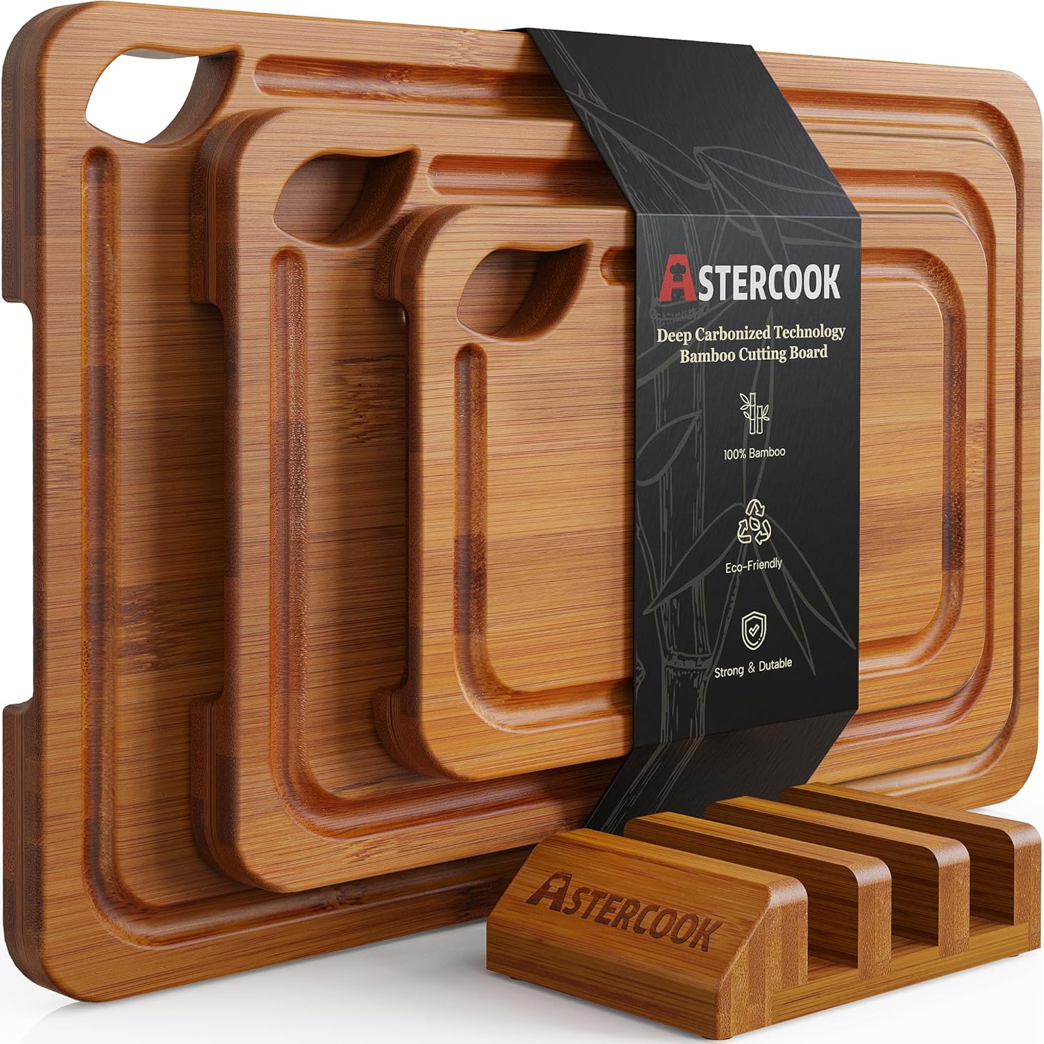 Bamboo Cutting Board Set with Stand